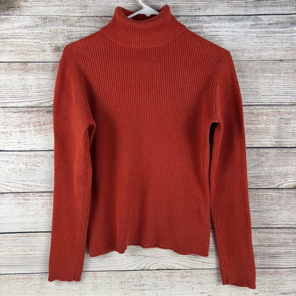 Vintage Old Navy Turtleneck Sweater Burnt Orange Ribbed Women's Large